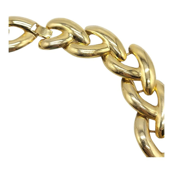 1980s Runway Couture Style Wide Chain Link Gold Tone Chunky Necklace 19.5" - Picture 4 of 8